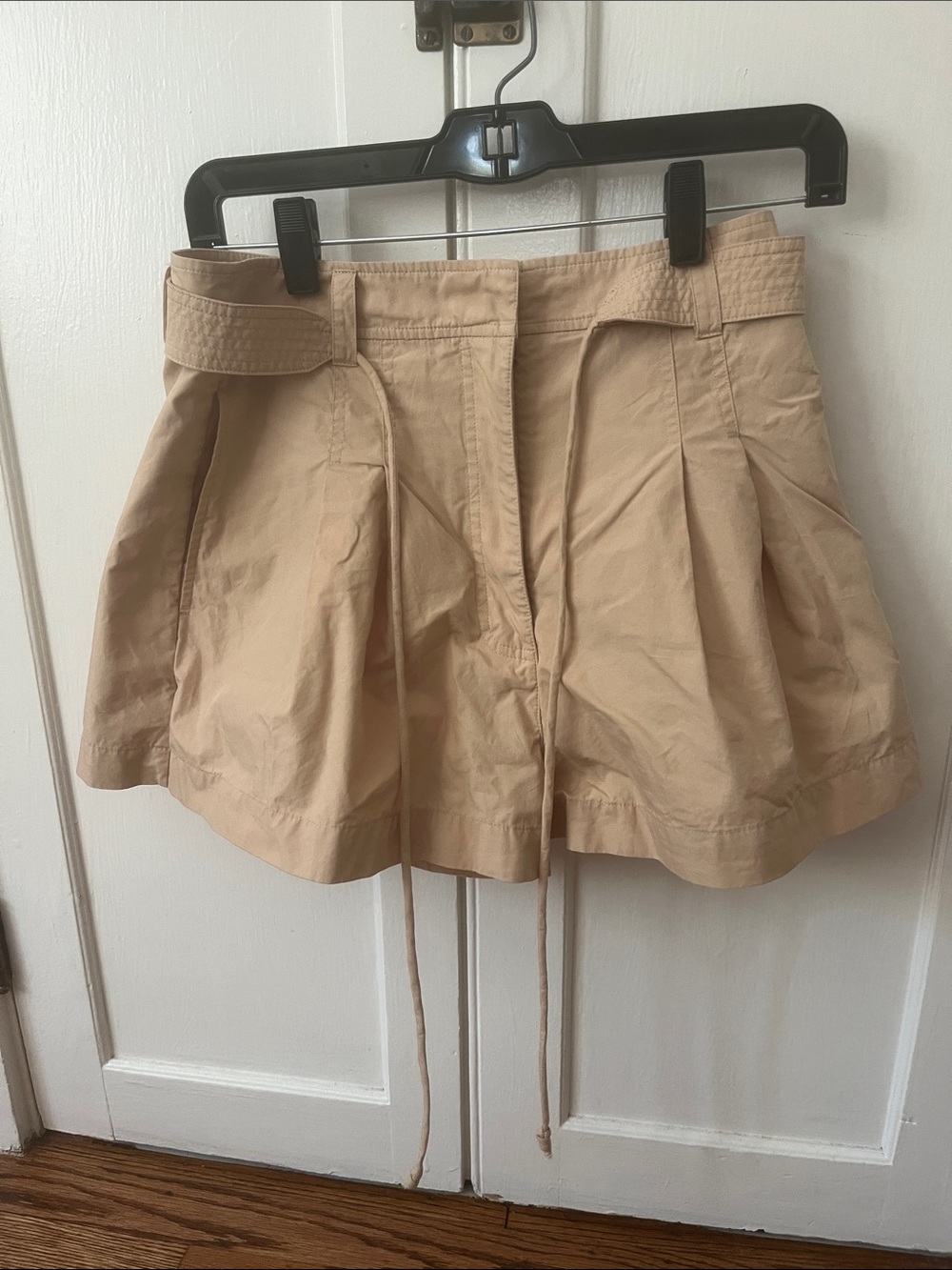 Marie Oliver Tan Pleated High-Rise Shorts